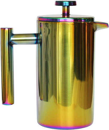 French Press Coffee Maker – Stainless Steel Coffee Maker Double Walled French Press Rainbow 34oz/1L