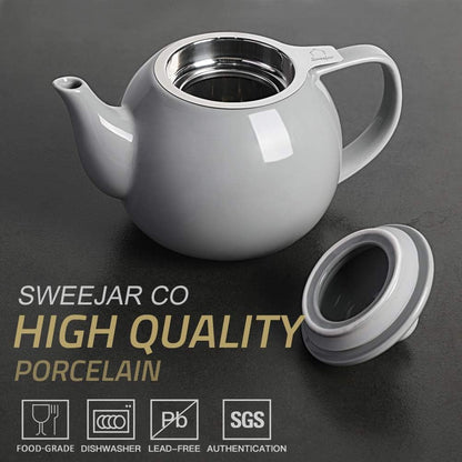 Sweejar Porcelain Teapot with Removable Stainless Steel Infuser,Microwave & Dishwasher Safe Tea Pots for Loose Tea,Tea Infuser Pots for Chrismas Women Gift (30oz Gray)