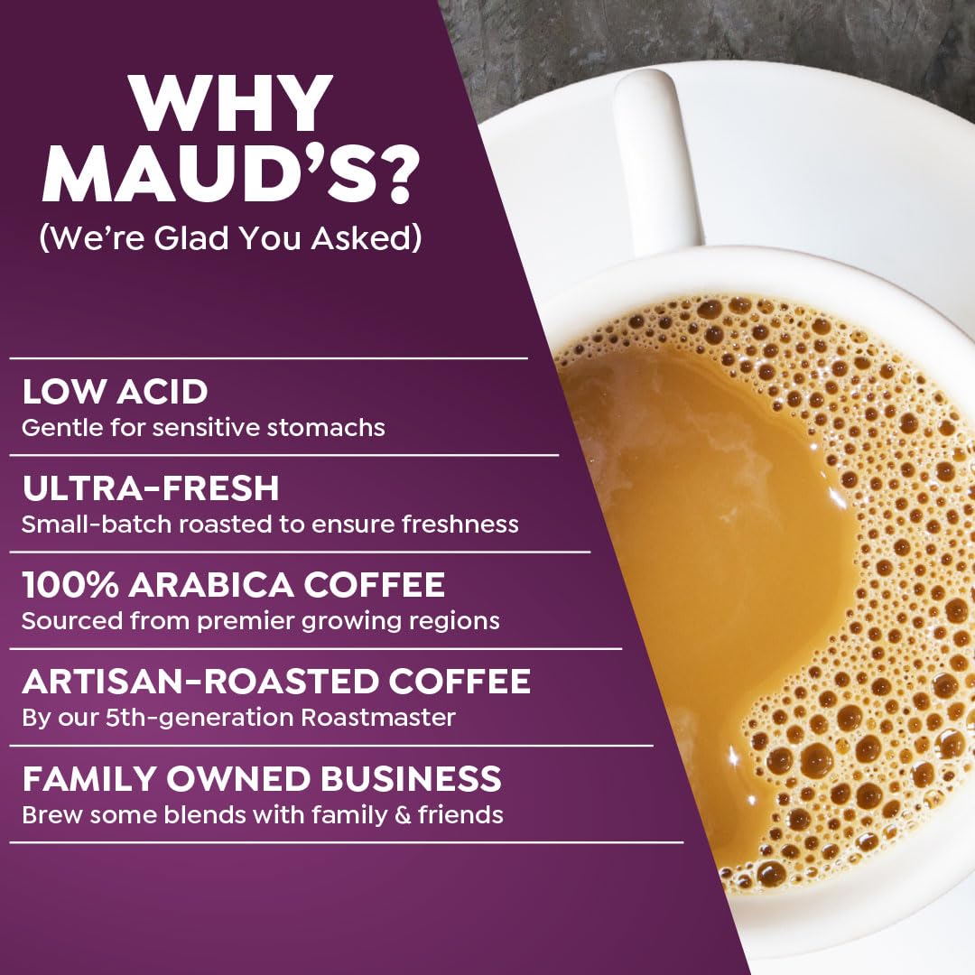 Maud's Sampler Variety Pack Coffee Pods, 24 ct, 6 Assorted Flavors, Medium Roast Flavored Coffee in Recyclable Single Serve Pods – 100% Arabica Beans, Compatible with Keurig K Cups Maker