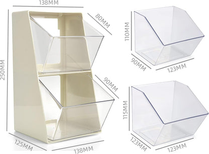 Acrylic Tea Bag & K Cup Organizer with 2 Transparent Drawers - Compact Multi-Use Storage for Coffee Pods, Sugar Packs - Kitchen & Office Counter Organizer - White