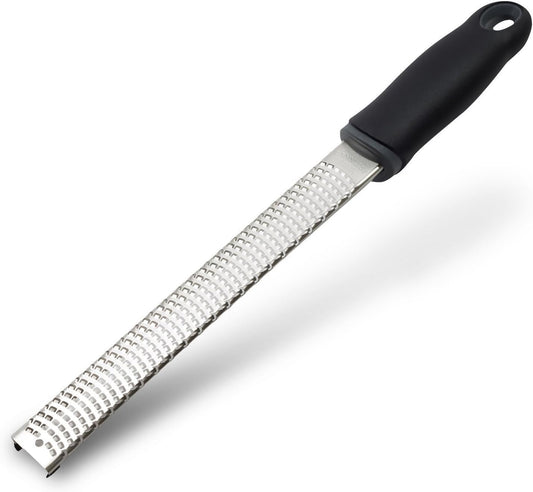 Lemon Zester, Stainless Steel Kitchen Cheese Grater, Plastic Cover Ergonomic Soft Black Handle