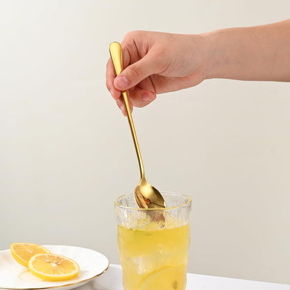 Gold 7.5 Inch Gold Iced Tea Spoons,Set Of 8 Stainless Steel Long Coffee Spoons,Long Handle Stirring Spoon For Dessert,Coctails,Ice Cream,Milk,Iced Teaspoons For Bar