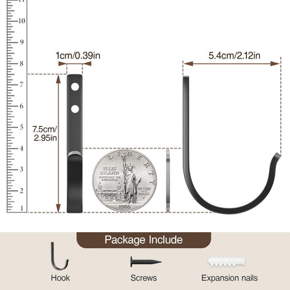 10-Pack Wall Hooks for Hanging Towel/Coat - 22LB Screw in Metal Hanger Wall Mount, for Outdoor, Closet, Door, Bathrooms, for Backpack, Robe, Black