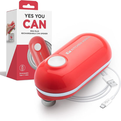 Kitchen Mama Mini Plus Rechargeable Electric Can Opener: USB-C Charging, Hands-Free, Auto Stop, Compact, Cordless, Smooth Edge - Perfect for Seniors with Arthritis, Home, and Travel (Red)
