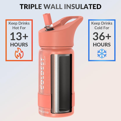 Coldest Insulated Water Bottle with Straw Lid - Stainless Steel Metal Insulated Bottle for Men & Women (Pink Froze Glitter, 14 oz)