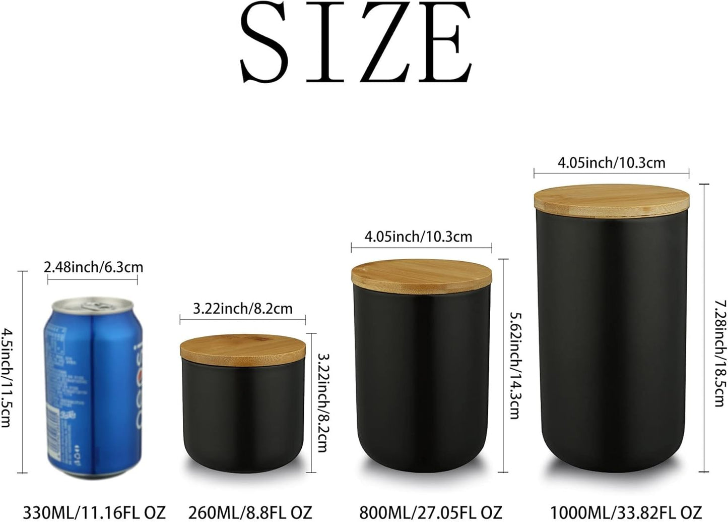 YYW Ceramics Food Storage Jar Canister with Airtight Seal Bamboo Lid, Simple Style Kitchen Canister for Food Storage, Store Coffee, Sugar, Tea, Spices and More (Black (27.05oz/800ml))
