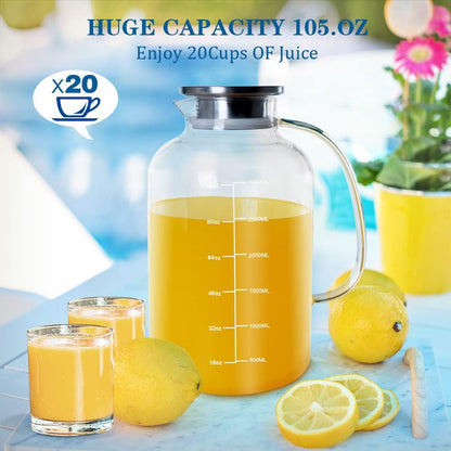 Glass Pitcher with Lid, GOTEBLE 102oz Glass Pitcher with Silicone Case and Brush, Large Capacity Glass Water Tea Pitcher for Juice, Milk, Cold Or Hot Beverages, Large Family and Party