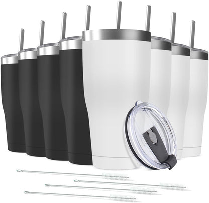 8 Pack 20oz Stainless Steel Tumblers Bulk Reusable Travel Mugs with Lid, Double Wall Powder Coated Coffe Cup for Home, Office, Outdoor Suitable for Vehicle Cup Holders