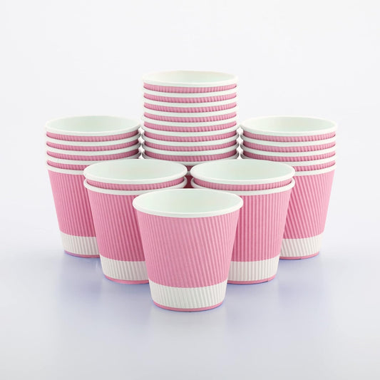 Restaurantware 8 Ounce Ripple Wall Paper Coffee Cups, 25 Leakproof Disposable Hot Drink Tumblers, Recyclable, Insulated Light Pink Design, Matching Lids available for Cups and Sold Separately