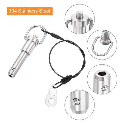 uxcell 1 Pcs Quick Release Pin, 3/8" x 1"(Dia. x L) Push-Button Ball Locking Pin 304 Stainless Steel Ring Handle Locking Pin with Wire for Audio Bimini Top Marine, Silver