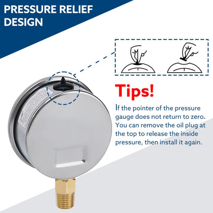 SENCTRL 30 inHg to 30 Psi Vacuum Glycerin Liquid Filled Low Pressure Gauge, 2.5" Dial Size, 1/4" NPT Lower Mount, Stainless Steel Case, for Air Conditioning Manifolds, HVAC, Air Pump Vacuum Test
