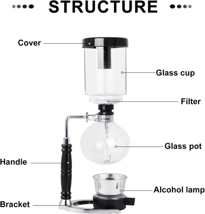 YUCHENGTECH Syphon Coffee Maker Tabletop Glass Siphon Pot Glass Technica Siphon Vacuum Coffee Maker(3 Cups(360ml))
