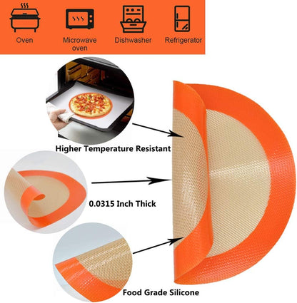 Round Silicone Baking Mats for 8 Inch Cake Pan, Food Grade, Non-Stick, Reusable Silicone Mat for Baking Pan for Bread/Tortilla/Macaron/Pastry/Pie/Bun or 9 Inch Pizza Pan, 2PCS