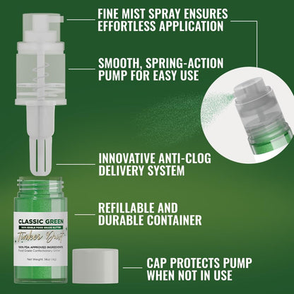 Bakell - Classic Green Tinker Dust (4g, 1x Mini Spray Pump) Edible Glitter for Food, Desserts, and Beverages!
