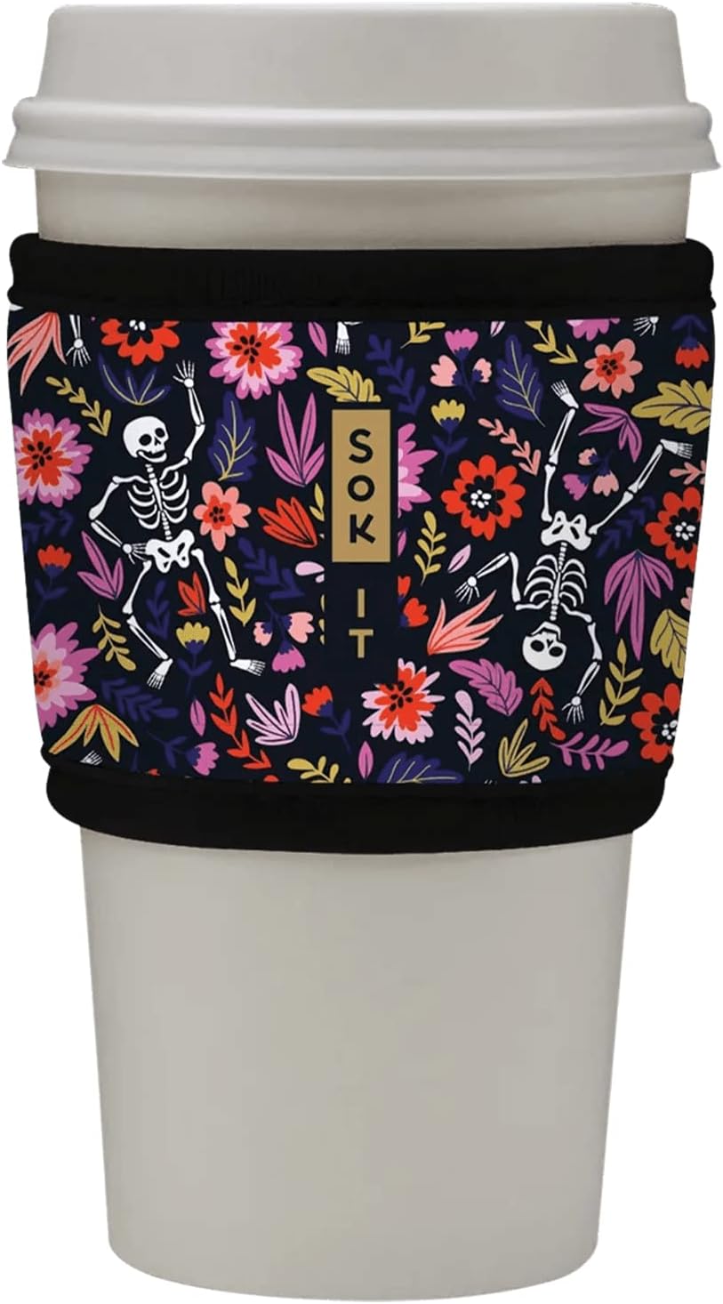 Sok It HotSok Coffee & Tea Reusable Insulated Neoprene Cup Sleeve (Floral Skeleton)