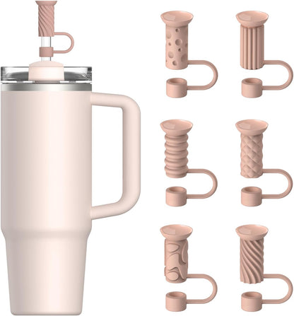 YOTIME Silicone Straw Covers Cap, 6 Pcs Reusable 0.39in/10mm Suction Cup Straw Toppers for Stanley Cup 40 30 oz, Pink