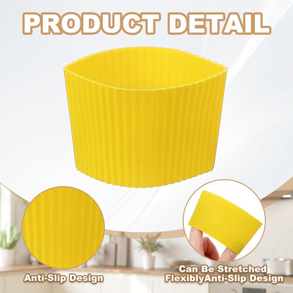 uxcell 6Pack Coffee Cup Sleeves, Reusable Silicone Heat Resistant Cup Protective Sleeve Nonslip Mug Protector Cover for Home Travel Coffee Mug Glasses Water Bottle Boots, Yellow