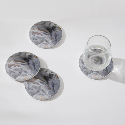 Set of 6 Abstract Dark Blue Marble Coasters with Holder, Absorbent Ceramic Coasters for Drinks, Coasters with Cork Backing for Table Protection, Housewarming Gifts for New Home