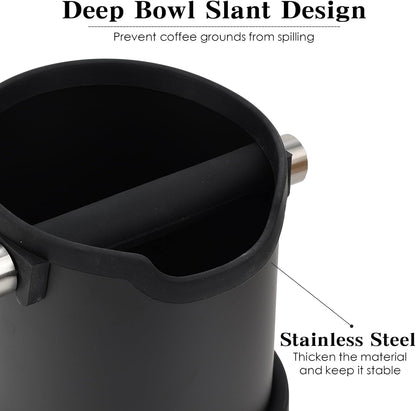 Coffee Tapping Box, Stainless Steel Espresso Floor Container, Waste Coffee Bucket, Barista, And Anti Slip Base Coffee Tools (Black)