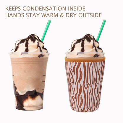 Reusable Insulated Neoprene Iced Coffee Cup Sleeve, Durable Drink Sleeve for Cold Beverages, Beverage Holder for Iced Coffee, Wild Prints
