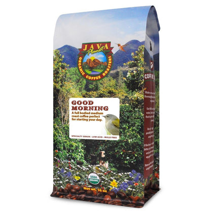 Low Acid Organic Coffee – Whole Bean, Mold-Free & Stomach Friendly by Java Planet, Good Morning Blend Coffee, Medium Roast, Smooth Full Flavored, 1LB Bag