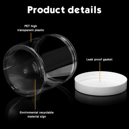 Patelai 4 Pieces Round Wide-mouth Leak Proof Plastic Container Jars with Lids for Travel Storage Makeup Beauty Products Face Creams Oils Salves Ointments DIY Making(16 Ounce,White)