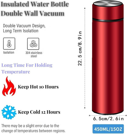 Insulated Water Bottles- Vacuum Tumbler for Coffee, Tea and Drinks with Stainless Steel Infuser - 15 oz Tea Thermo Travel Bottle/Keeps Drinks Hot or Cold for Hours/Gift Packing (Red)