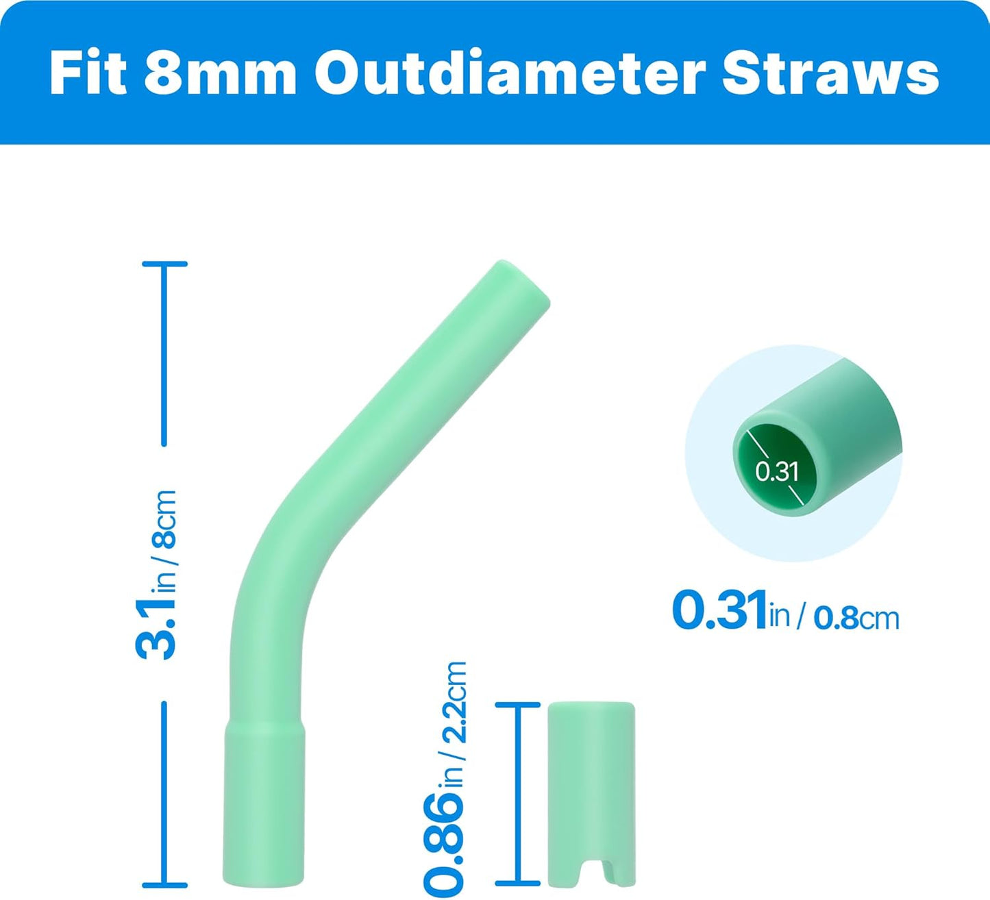 6Pcs Silicone Straw Tips, Reusable Rubber Straw Tips for Metal Straws and Other 0.31Inch (8MM Outdiameter) Straws, Fit for Stanley Cup Tumbler (Mint Green)