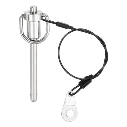 uxcell 1 Pcs Quick Release Pin, 1/4" x 1.77"(Dia. x L) Push-Button Ball Locking Pin 304 Stainless Steel Ring Handle Locking Pin with Wire for Audio Bimini Top Marine, Silver
