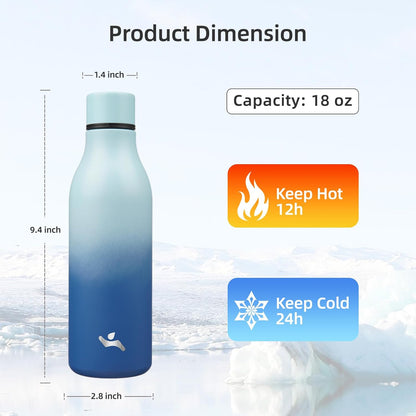 Insulated Water Bottle with Strap,18 oz Double Wall Stainless Steel Vacuum Bottles Metal Water Flask,Sky