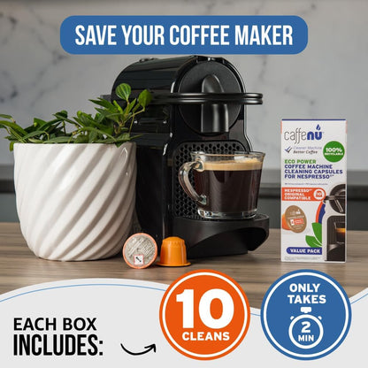 Nespresso Compatible Cleaning Pods. 10 Cleaner Capsules. Improved Coffee Flavor. For Nespresso Originaline, Use with Descaling Kit.