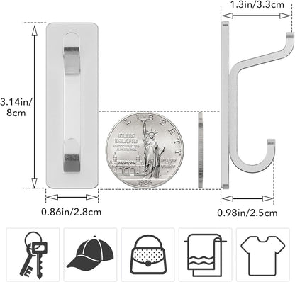 pickpiff Wall Hooks for Coat and Towel: 13LB Adhesive Door Hanger Stick on, Silver 4 Pack