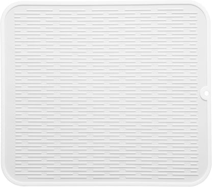 Silicone Dish Drying Mat for Multiple Usage,Easy clean,Eco-friendly,Heat-resistant Silicone Mat for Kitchen Counter or Sink,Refrigerator or Drawer Liner White XL 18 inches x 16 inches