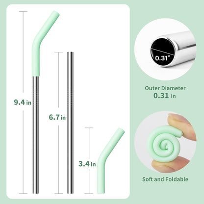 6.7" Short Metal Straw-Reusable Stainless Steel Drink Straws with Silicone Tips and Brush, Fit for 6 7 10 12 oz Small Cups (Colors 3)