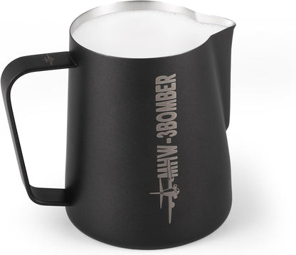 MHW-3BOMBER Milk Frothing Pitcher, 20oz/600ml Milk Frother Cup for Barista, SUS304 Stainless Steel Espresso Steaming Pitchers for Milk/Coffee/Latte Art (Matte Black) P3014B-OS