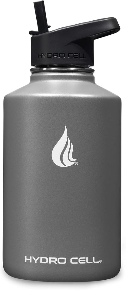 HYDRO CELL Stainless Steel Insulated Water Bottle with Straw - For Cold & Hot Drinks - Metal Vacuum Flask with Screw Cap and Modern Leakproof Sport Thermos for Adults (Graphite 64oz)