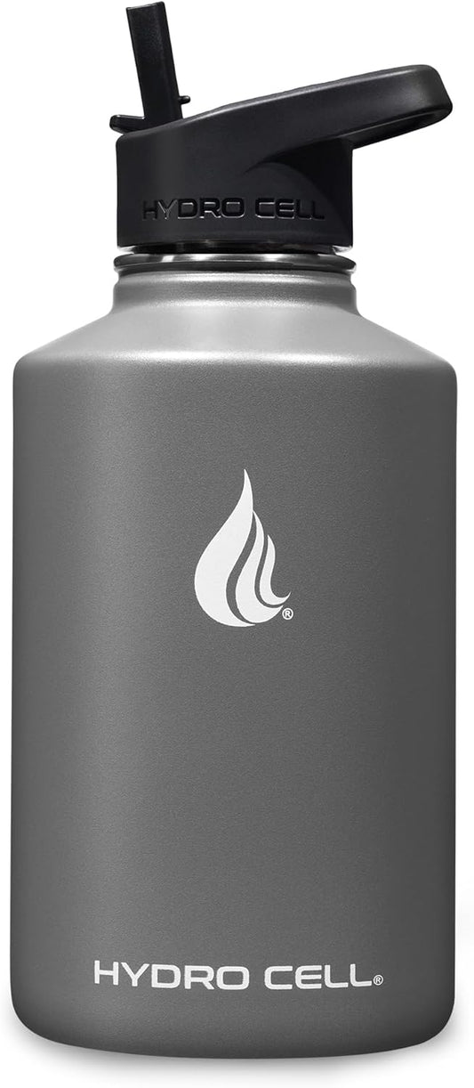 HYDRO CELL Stainless Steel Insulated Water Bottle with Straw - For Cold & Hot Drinks - Metal Vacuum Flask with Screw Cap and Modern Leakproof Sport Thermos for Adults (Graphite 64oz)
