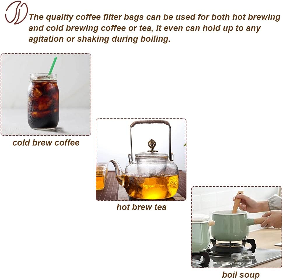 50pcs No Mess Large Cold Brew Bags, 8x12 inch Disposable Coffee Filter Bag Fine Mesh Hops Brewing Drawstring Pouches for Iced Coffee