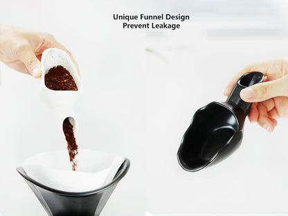 Coffee Bean Measuring Scoop with Funnel Coffee Bean Dosing Cup Ceramic Ground Coffee Spoon For Coffee Tea Sugar Flour (White)