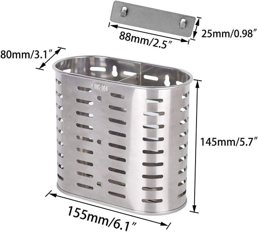 Self Adhesive 2 Compartments Mesh Utensil Drying Rack/Chopsticks/Spoon/Fork/Knife Drainer Basket Flatware Storage Drainer, 304 Stainless Steel