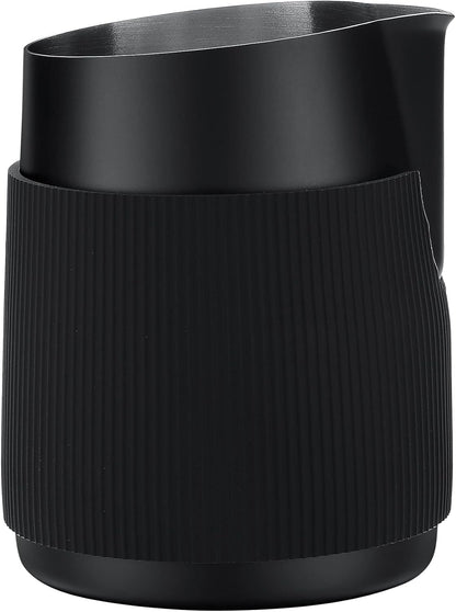 Normcore Handleless Milk Pitcher with Sharp Spout, Espresso Steaming Pitcher, 18/8 Stainless Steel Milk Frothing Jug, Black Non-Stick, 20.3 oz (600 ml)