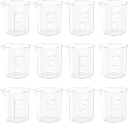 12 Pcs 3.4 Oz Transparent Lab Measuring Cup, 100ml Plastic Beaker Cups, for Science Experiment, Liquid Measuring