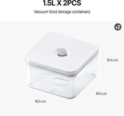 VAKUEN Premium Airtight Food Storage Containers, Square 2PC/Set(1.48qt/1.5Lx2pcs), Smart One-Click Seal Lid, No Hinges, 100% Leak Proof, BPA-FREE, Dishwasher, Freezer & Microwave Safe