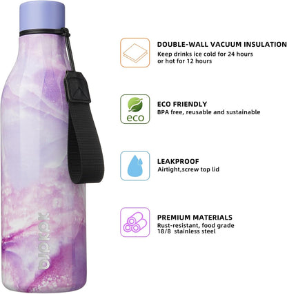 BJPKPK Insulated Water Bottles, 25 oz Stainless Steel Metal Water Bottle with Strap, BPA Free Leak Proof Thermos, Mugs, Flasks, Reusable Water Bottle for Sports & Travel, Dawn