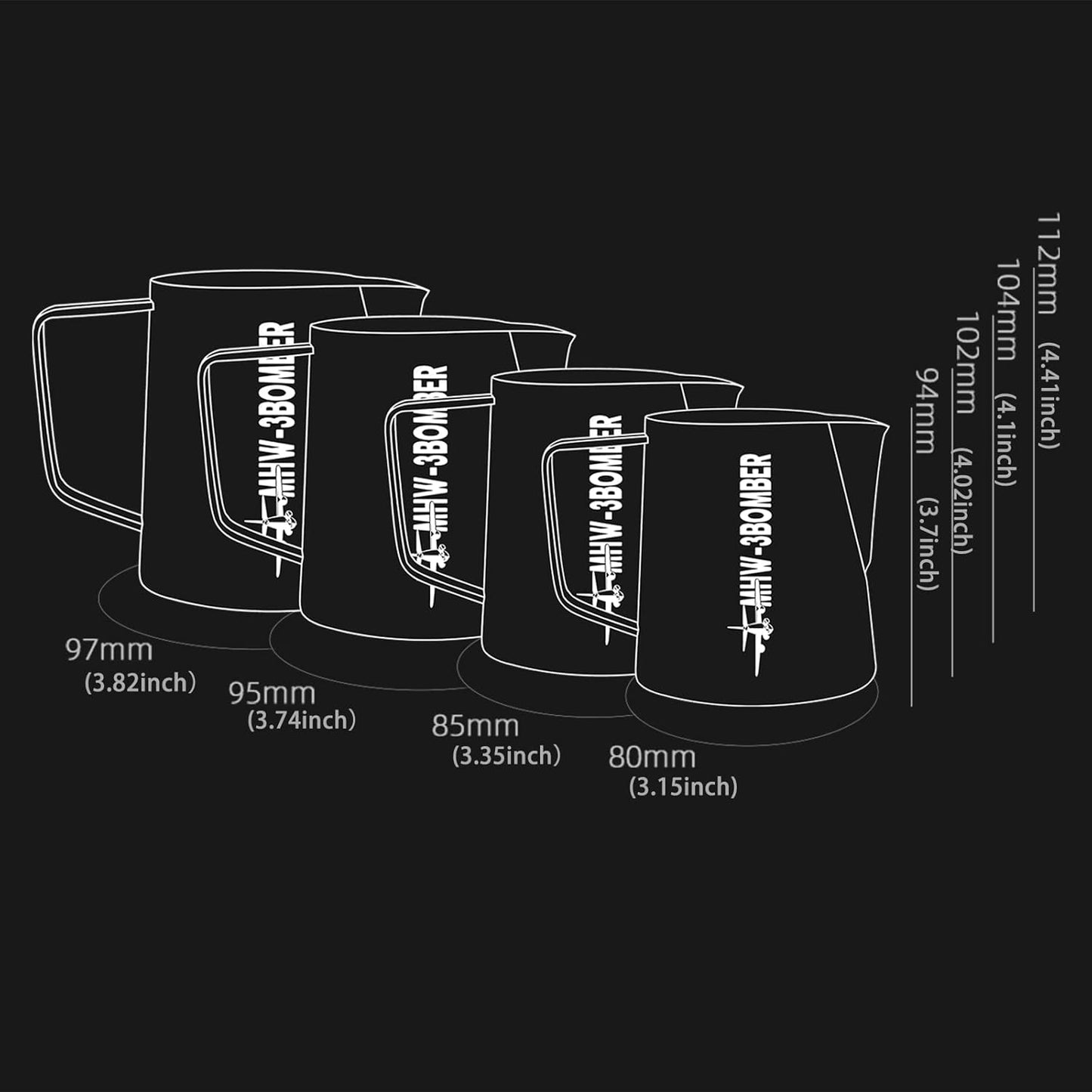 MHW-3BOMBER Espresso Steaming Pitcher Milk Frothing Pitcher Stainless Steel Milk Coffee Cappuccino Latte Art Barista Cup 13.5oz/400ml (Glossy) P5001S-OS