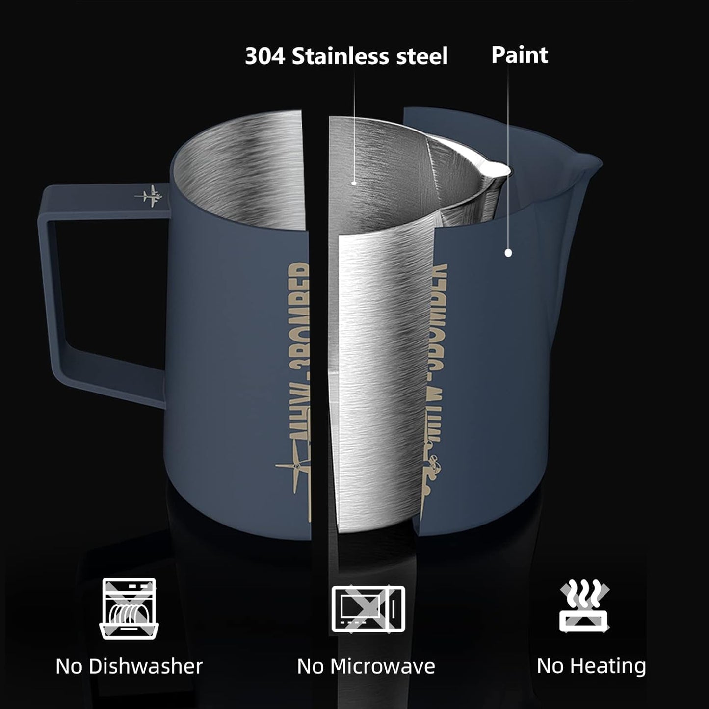 MHW-3BOMBER Espresso Steaming Pitcher Milk Frothing Pitcher Stainless Steel Milk Coffee Cappuccino Latte Art Barista Cup (Matte Blue, 16.9oz/500ml) P5014MB-OS