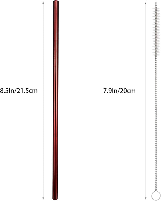 10 Pcs Stainless Steel Straws, Reusable Drinking Straws, Straight Metal Straw Sets with 2 Pcs Cleaning Brushes (8.5 Inch, Red)