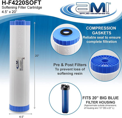 Water Softening Filter Cartridge | 20" Universal Size | Ion Exchange Filter Softens Water | Great for Washing Machines and Appliances (20"| 1 Pack)