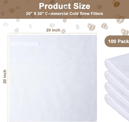 100 Pack Commercial Cold Brew Coffee Filters for 5 Gallon Buckets, 20" X 20" Commercial Cold Brew Bags for Commercial Model Cold Brew Coffee Makers, Brew Up To 5 LBS Coffee