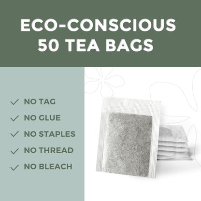 Fescha Organic Decaf Jasmine Green Tea Bags Flower-scented Tea (50-count), Eco-Conscious Tea Bags, Packed by Resealable Kraft Bag